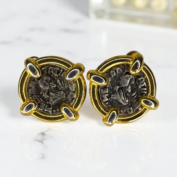 Coin Earrings Gold And Silver Tone Faux Nickel Coin Earrings - Picture 1 of 8